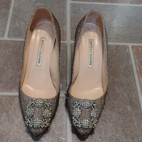 manolo blahnik hangisi crystal glitter pump heel size 36.5 size 6 - Picture 1 of 17